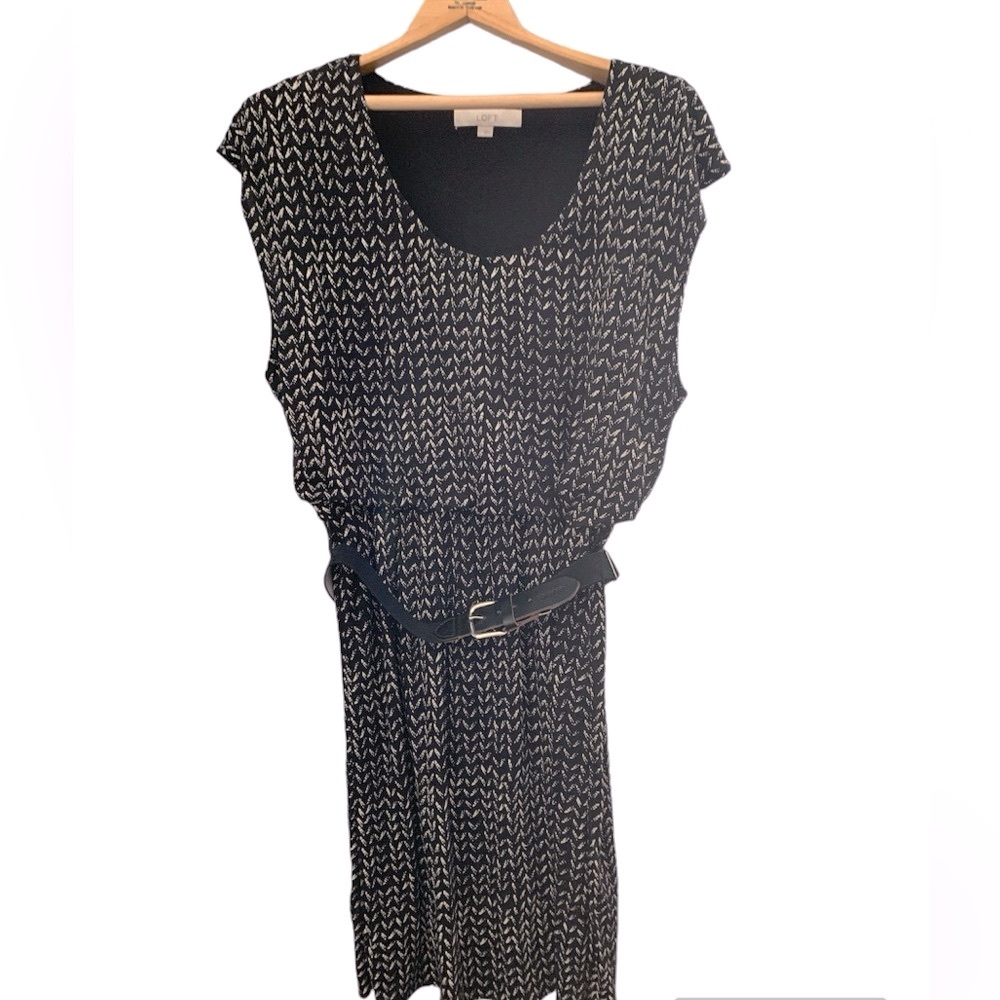 Loft Business Casual Dress with Elastic Waist and Belt, Size L